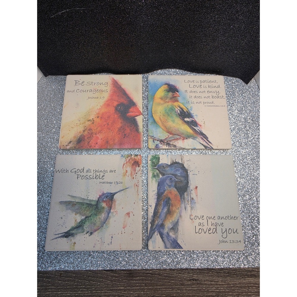 Big Sky Carvers Dean Crouser Birds of Faith Coaster Set of 4 Ceramic Cork Back